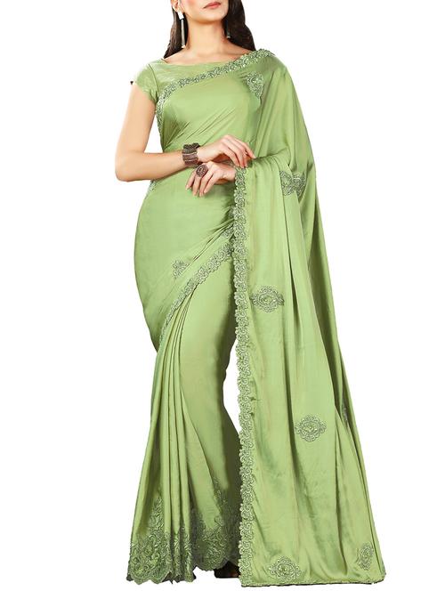 lime green floral embroidered saree with blouse - 15856765 - Very Small Image - 1