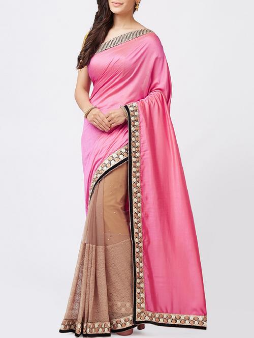 embroidered border half & half saree with blouse - 15856806 - Very Small Image - 1