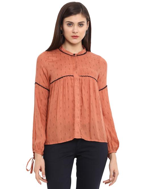 contrast lace detail gathered shirt - 15856851 - Very Small Image - 1