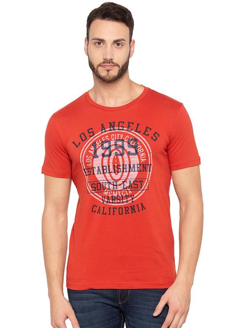 orange typographic chest print t-shirt - 15856915 - Very Small Image - 1