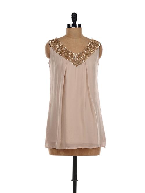 beige sleeveless sequined tunic - 15857 - Very Small Image - 1