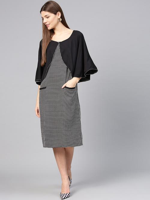 caped checkered shift dress - 15857159 - Very Small Image - 1