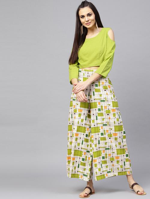 cold shoulder top and flared palazzo set - 15857189 - Very Small Image - 1
