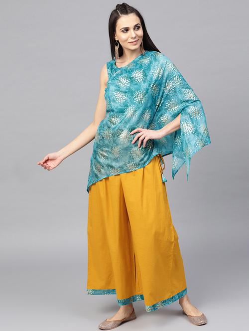 foil printed kaftan kurti with palazzo set - 15857190 - Very Small Image - 1