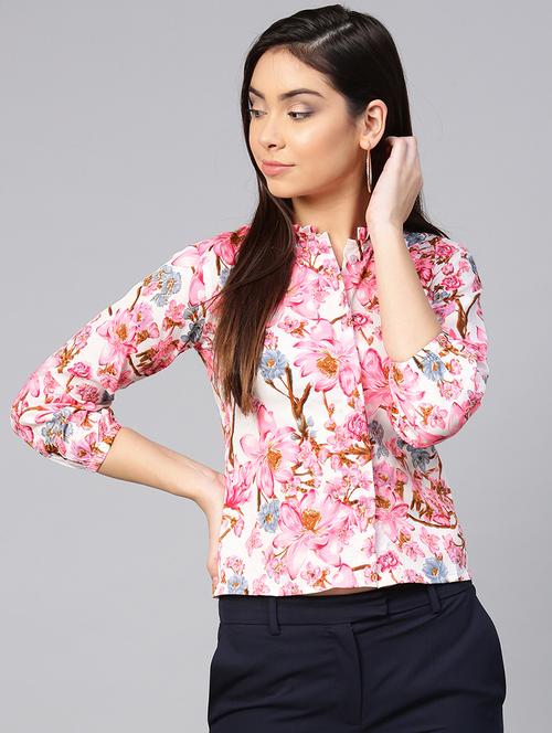 concealed placket floral top - 15857205 - Very Small Image - 1