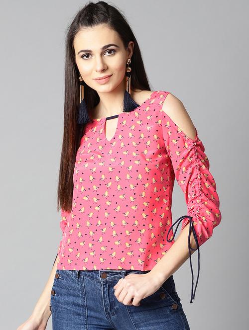 cold shouder ruched sleeved top - 15857217 - Very Small Image - 1