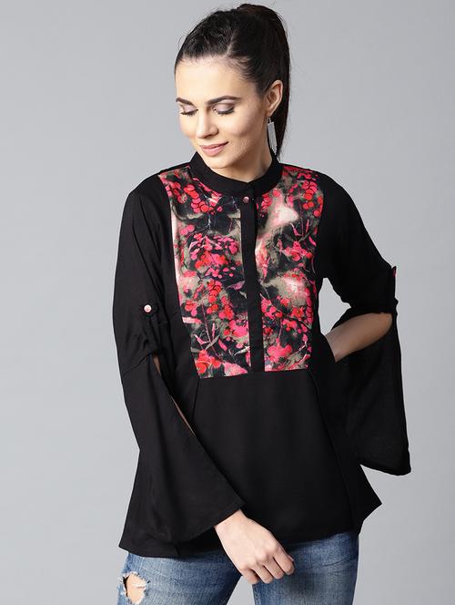 slit bell sleeved concealed placket top - 15857223 - Very Small Image - 1