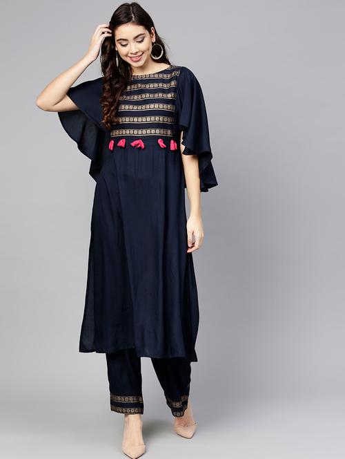 foil printed tassels kurta with palazzo set - 15857238 - Very Small Image - 1