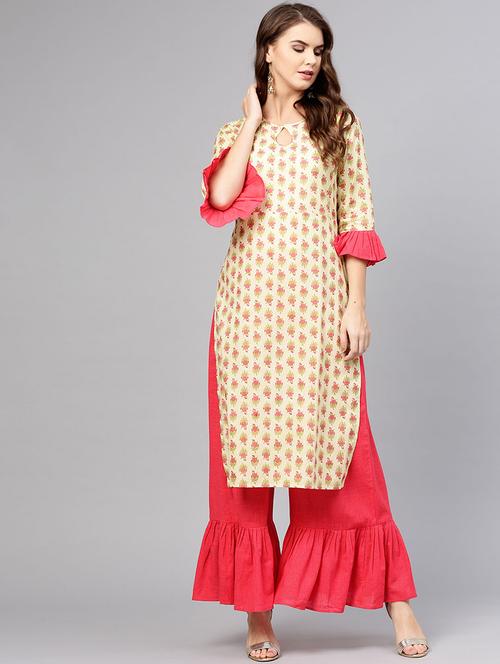 floral bell sleeved kurta palazzo set - 15857249 - Very Small Image - 1