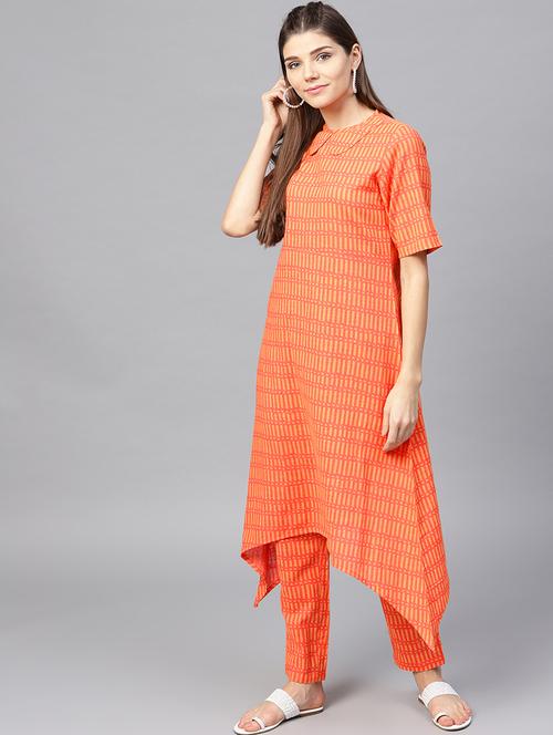 printed high-low kurta with palazzo set - 15857273 - Very Small Image - 1