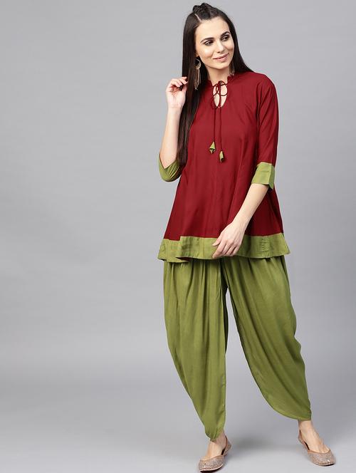 solid a-line kurta with salwar set - 15857279 - Very Small Image - 1