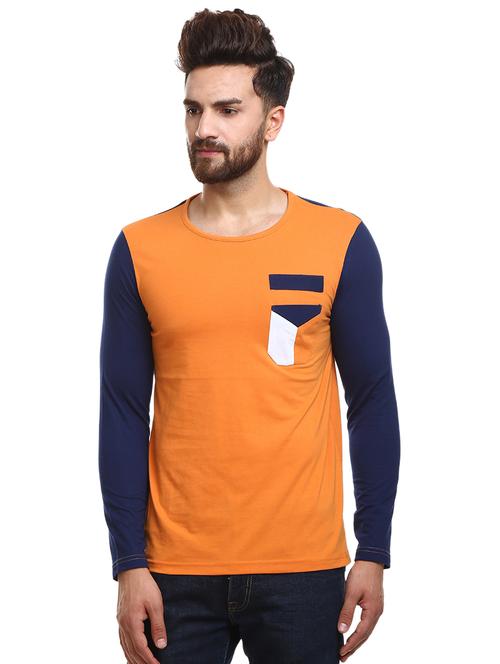 orange color block t-shirt - 15857314 - Very Small Image - 1