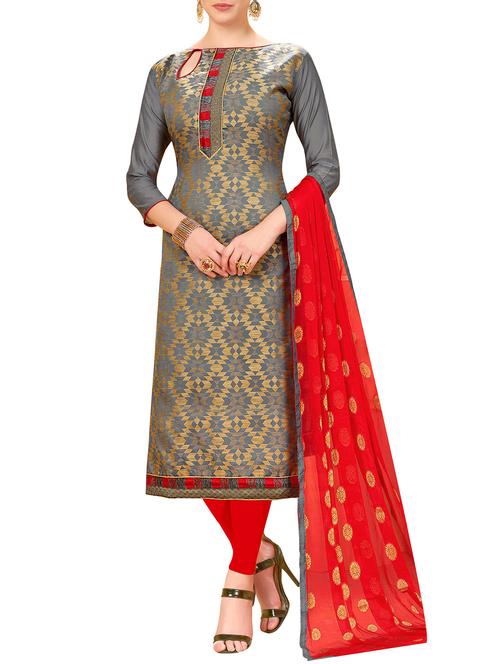 zari self-design unstitched churidaar suit - 15857378 - Very Small Image - 1