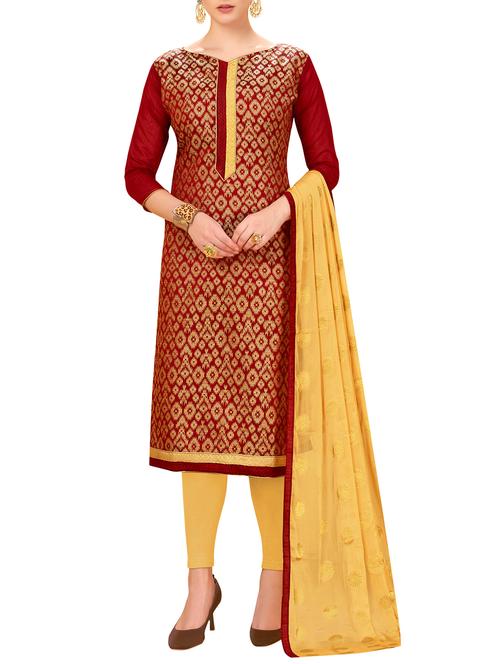 zari self-design unstitched churidaar suit - 15857382 - Very Small Image - 1