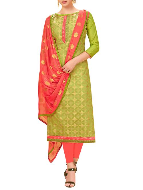 zari self-design unstitched churidaar suit - 15857384 - Very Small Image - 1