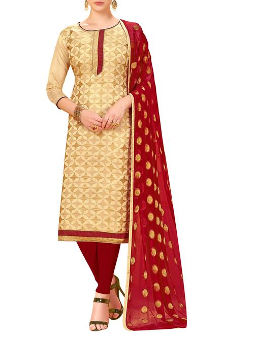 zari self-design unstitched churidaar suit - 15857387 - Very Small Image - 1
