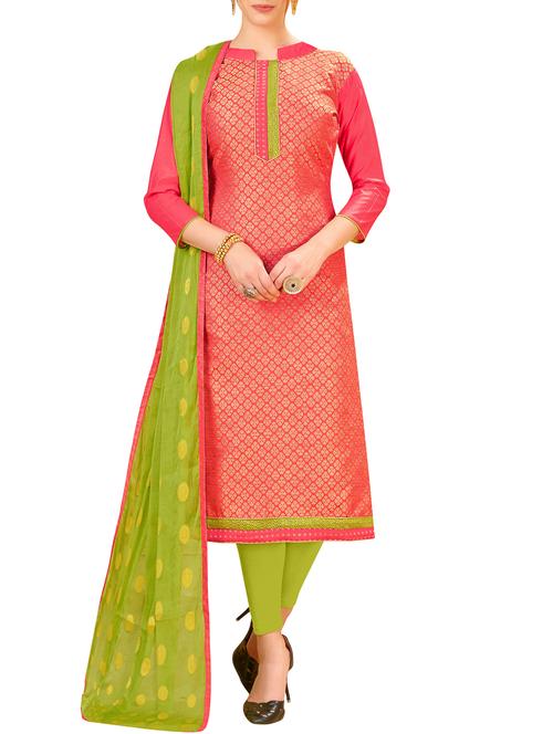 zari self-design unstitched churidaar suit - 15857388 - Very Small Image - 1