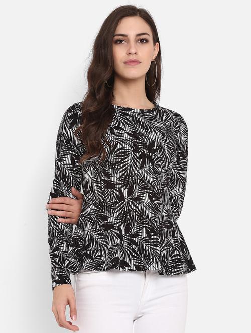 leaf print round neck top - 15858343 - Very Small Image - 1