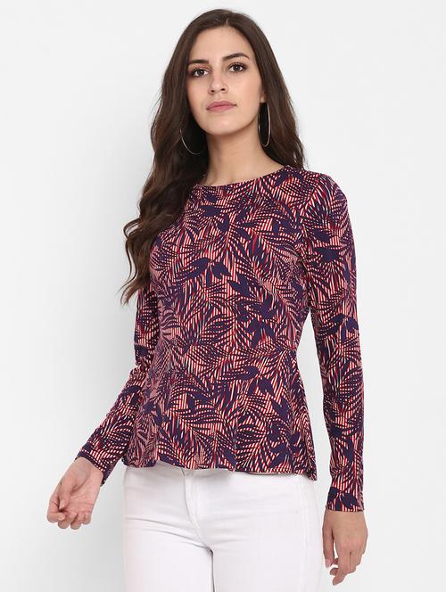 leaf print round neck top - 15858344 - Very Small Image - 1