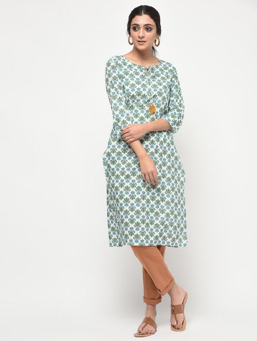 floral printed straight kurta with tassels - 15858772 - Very Small Image - 1