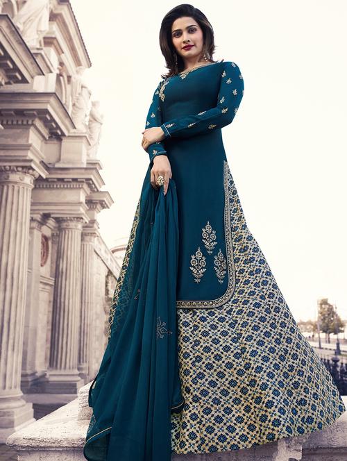 embroidered semi-stitched skirt suit - 15859238 - Very Small Image - 1