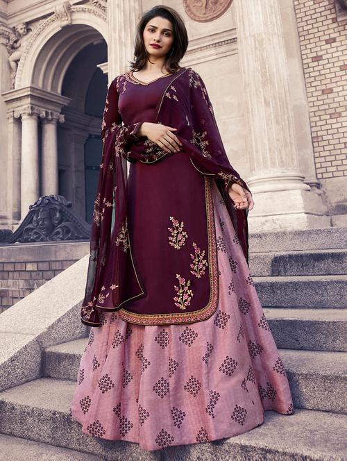 embroidered semi-stitched skirt suit - 15859241 - Very Small Image - 1
