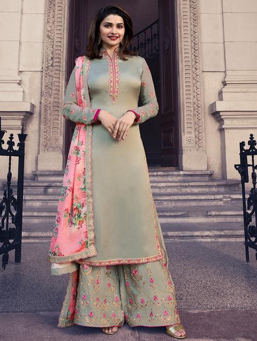 embroidered semi-stitched palazzo suit - 15859242 - Very Small Image - 1