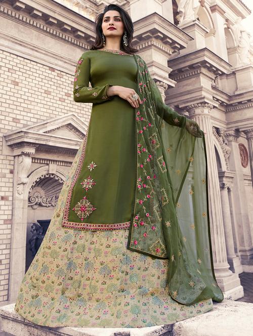 embroidered semi-stitched skirt suit - 15859243 - Very Small Image - 1