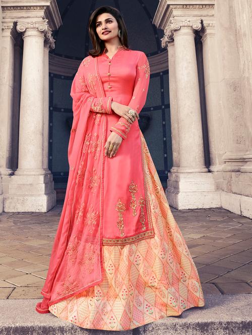 embroidered semi-stitched skirt suit - 15859244 - Very Small Image - 1