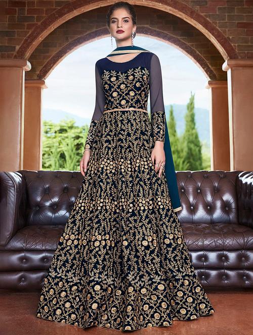 embroidered semi-stitched anarkali suit - 15859249 - Very Small Image - 1