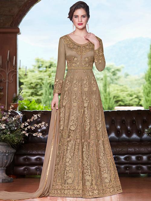 tonal embroidered semi-stitched kalidaar suit - 15859253 - Very Small Image - 1