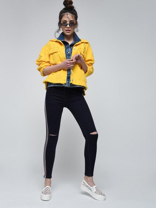 side striped knee slit jeans - 15859288 - Very Small Image - 1