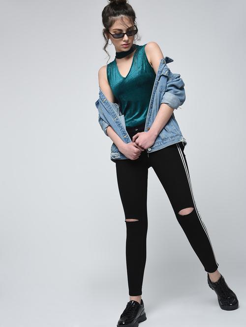 side taping knee slit jeans - 15859348 - Very Small Image - 1