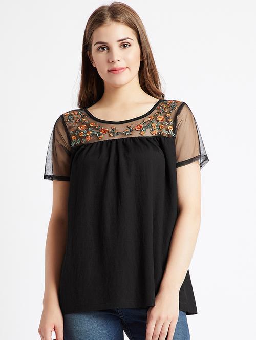 floral embroidered sheer panel top - 15859611 - Very Small Image - 1