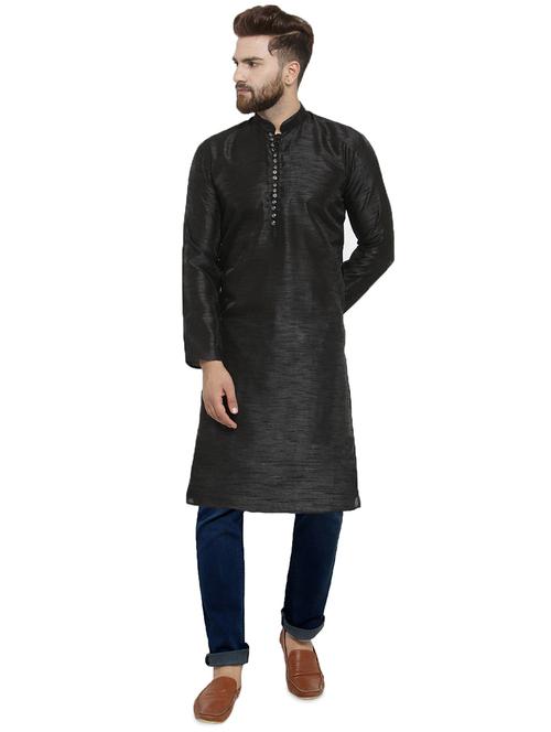 black dupion long kurta - 15859721 - Very Small Image - 1