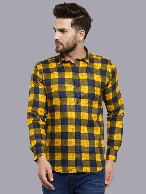 yellow checkered casual shirt - 15859891 - Very Small Image - 1