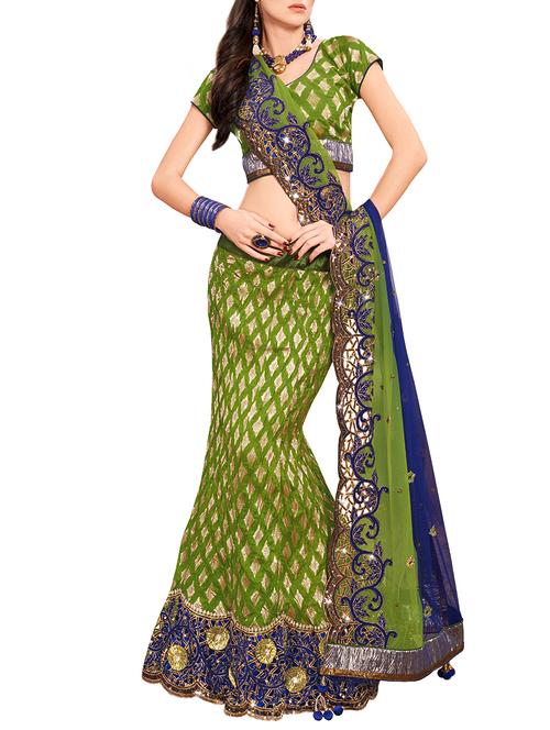 embroidered green lehenga saree with blouse - 15860035 - Very Small Image - 1