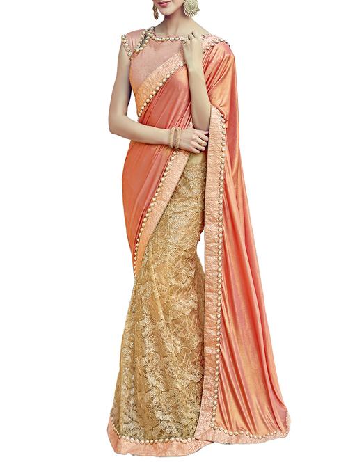 embellished border half & half saree with blouse - 15860037 - Very Small Image - 1