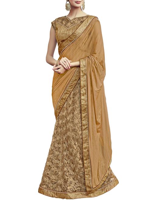 floral embroidered half & half saree with blouse - 15860038 - Very Small Image - 1