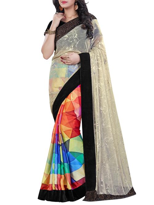 geometrical printed half & half saree with blouse - 15860050 - Very Small Image - 1