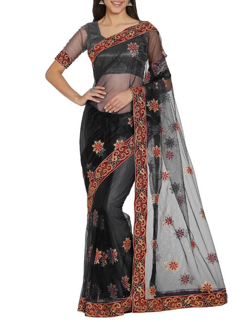 floral embroidered saree with blouse - 15860483 - Very Small Image - 1