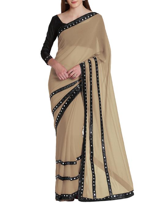 mirror work bordered saree with blouse - 15860488 - Very Small Image - 1