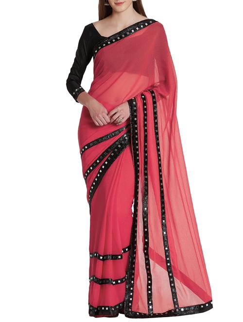 mirror work bordered saree with blouse - 15860489 - Very Small Image - 1
