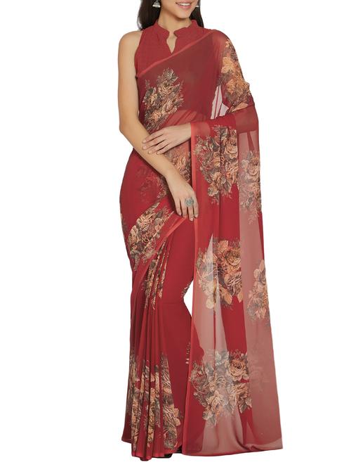 floral printed saree with blouse - 15860622 - Very Small Image - 1