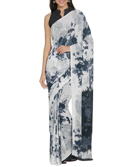 floral printed saree with blouse - 15860629 - Very Small Image - 1