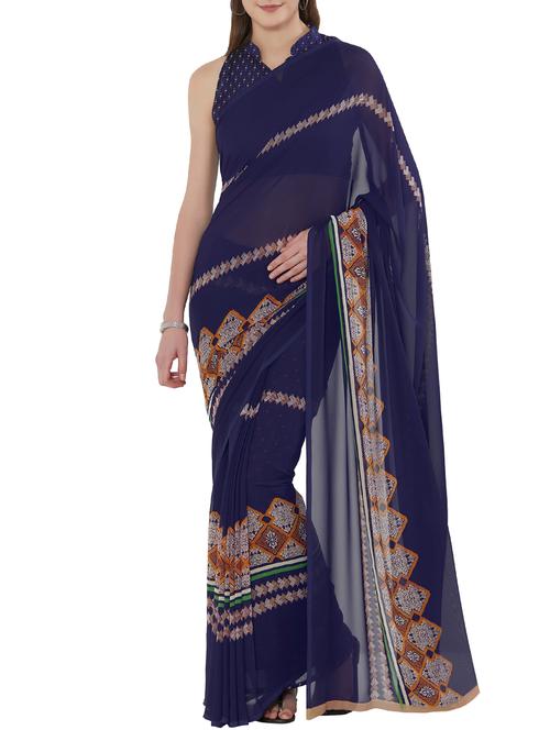 abstract printed saree with blouse - 15860631 - Very Small Image - 1
