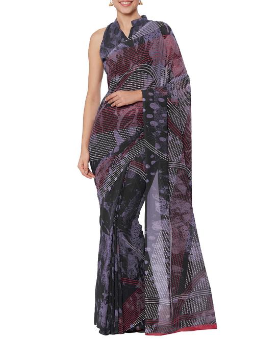 graphic printed saree with blouse - 15860728 - Very Small Image - 1