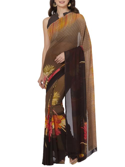 floral printed saree with blouse - 15860731 - Very Small Image - 1