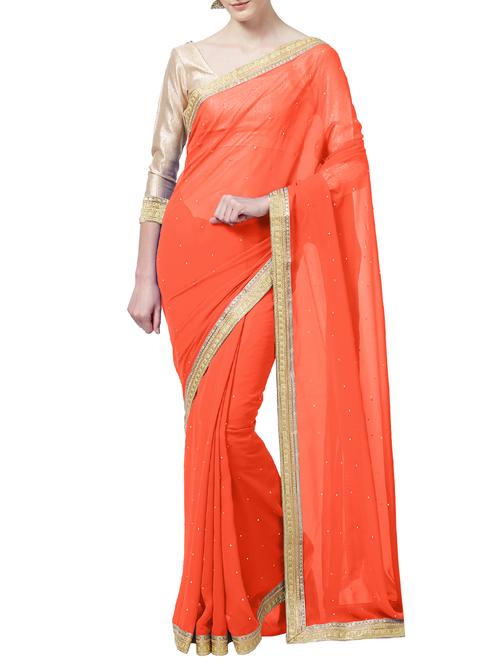 embellished solid saree with blouse - 15860789 - Very Small Image - 1