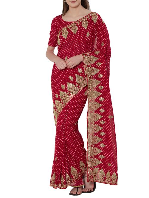 bandhani embroidered saree with blouse - 15860790 - Very Small Image - 1